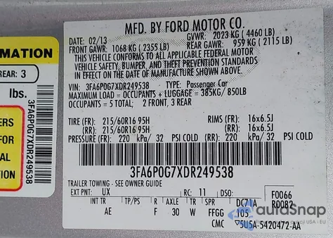 2013 Ford Fusion S z USA, uszkodzony, nr VIN 3FA6P0G7XDR249538